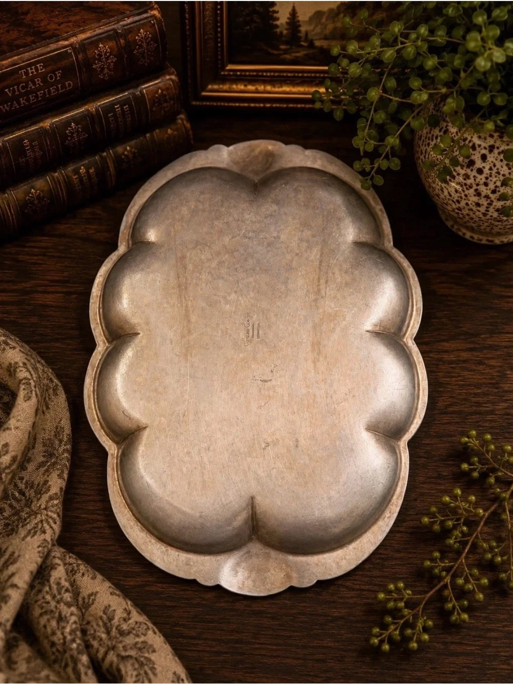 Vintage Cellini-Craft Pewter Lobed Serving Tray Platter 12” Mid Century USA